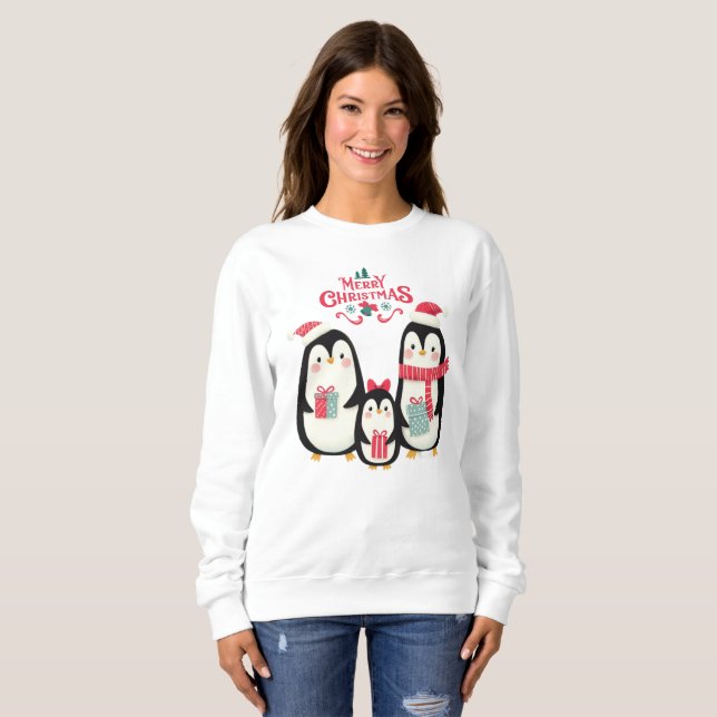 Sweatshirt Joyeux pingouins de Noël (Devant entier)
