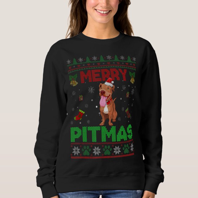 Sweatshirt Joyeux Pitmas Funny Pit Bull Sweater Teater (Devant)