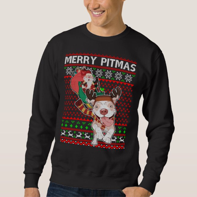 Sweatshirt Joyeux Pitmas laid Noël Pitbull Chien Swea (Devant)