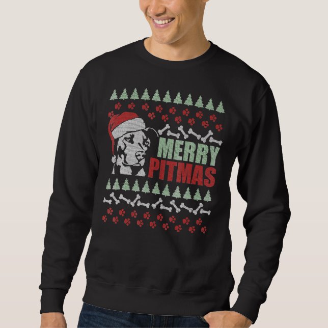 Sweatshirt Joyeux Pitmas Pitbull Chien drôle Mauvais Noël (Devant)