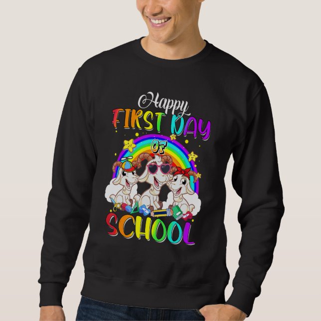 Sweatshirt Joyeux Premier Jour De L'École Cute Chèvre Arc-En- (Devant)