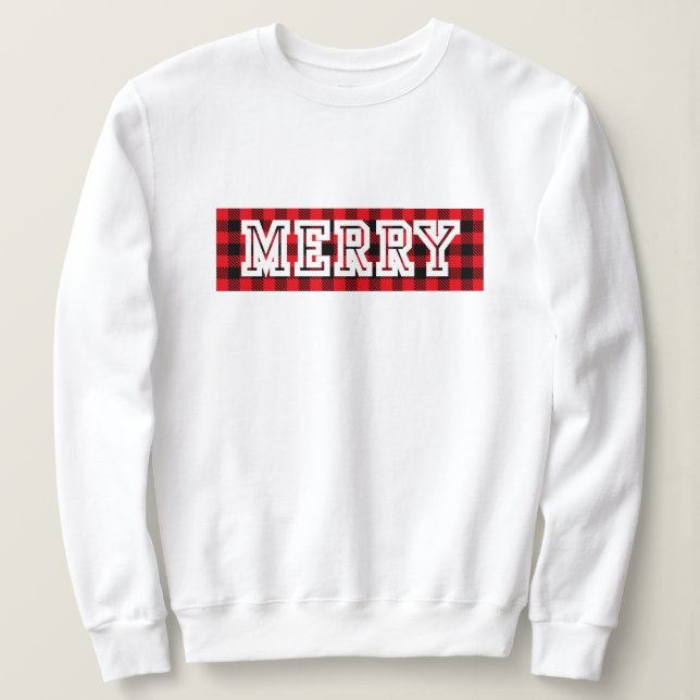 Sweatshirt Joyeux pull de Noël, rouge noir (Design devant)