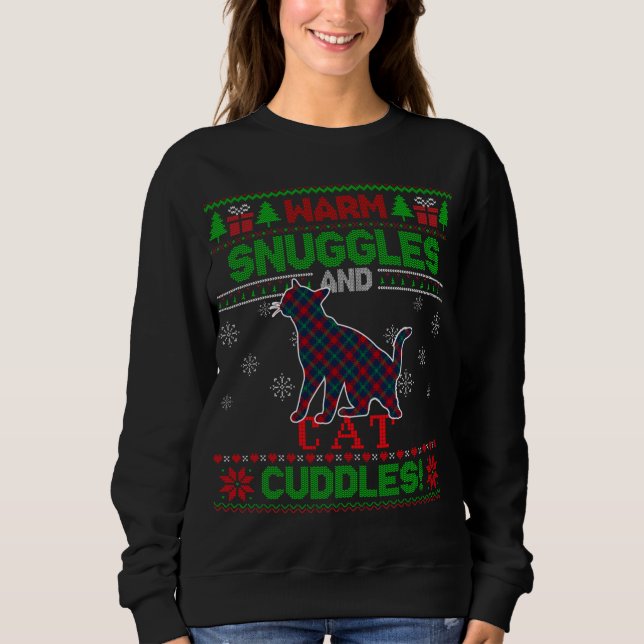 Sweatshirt Joyeux Pyjama de Noël Ugly Sweater Chat Plaid Outf (Devant)