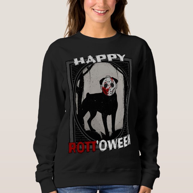 Sweatshirt Joyeux Rottoween Rottweiler dans le Masque de hock (Devant)