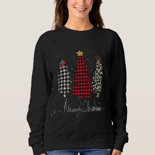 Sweatshirt Joyeux sapin de Noël Leopard Plaid imprimé (Devant)