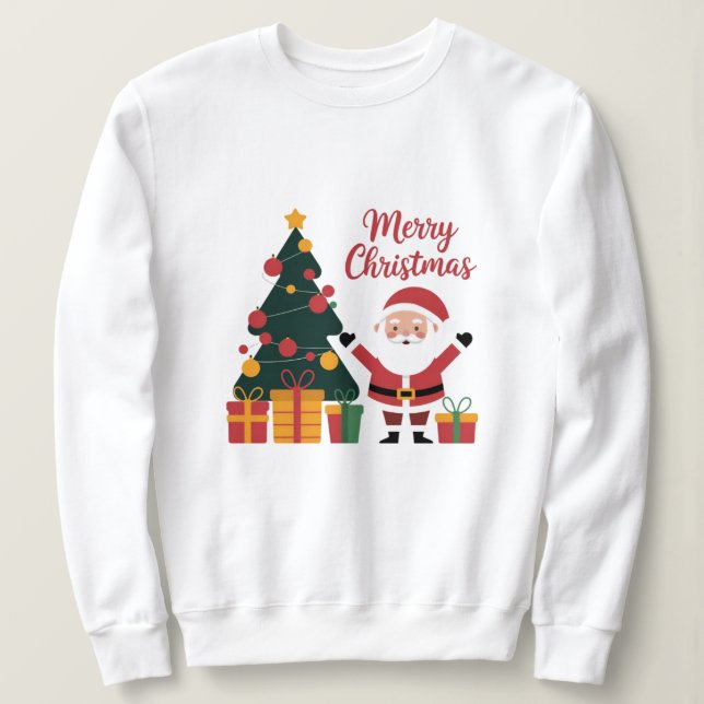 Sweatshirt Joyeux sapin de Noël Père Noël avec présents (Design devant)