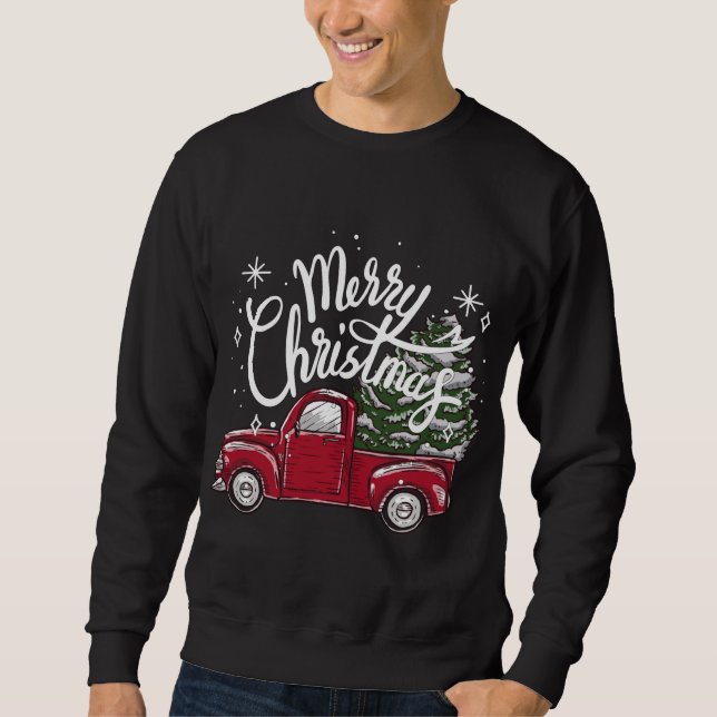 Sweatshirt Joyeux sapin de Noël sur Red Truck Car Cos (Devant)