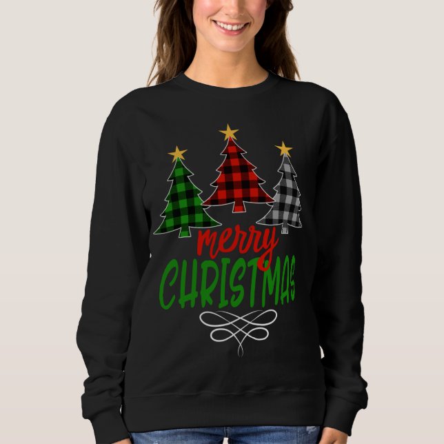 Sweatshirt Joyeux sapin de Noël Trois buffles Plaid (Devant)