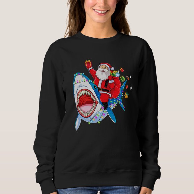 Sweatshirt Joyeux Sharkmas Père Noël équitation requin Pyjama (Devant)