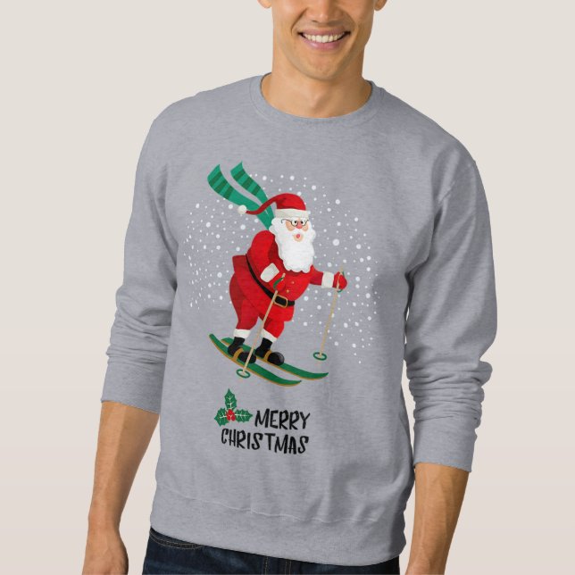 Sweatshirt Joyeux Ski de Noël Père Noël Vacances d'hiver (Devant)