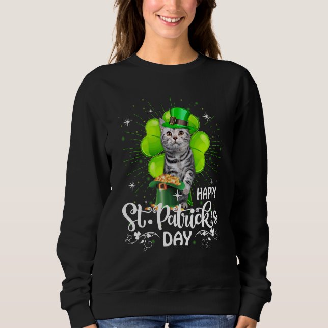 Sweatshirt Joyeux St Patrick's Day American Shorthair Cat Sha (Devant)