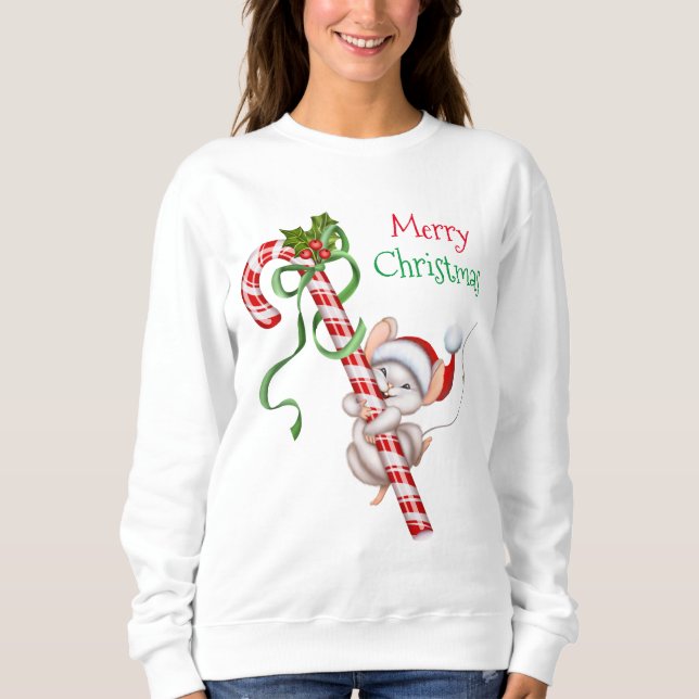 Sweatshirt Joyeux Sucre de canne de Noël Souris mignonne Vaca (Devant)