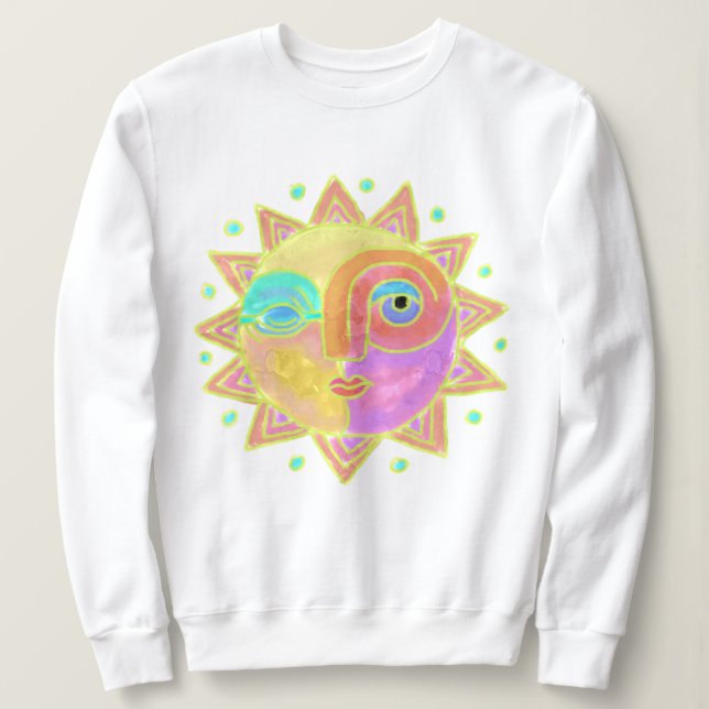 Sweatshirt Joyeux Sun Face Art Abstrait à porter (Design devant)