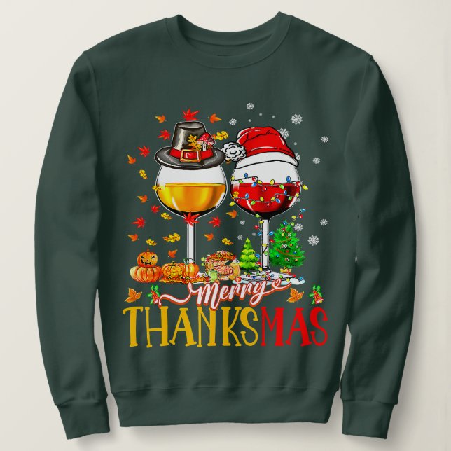 Sweatshirt Joyeux Thanksmas Thanksgiving Noël Vilaine Noël P (Design devant)