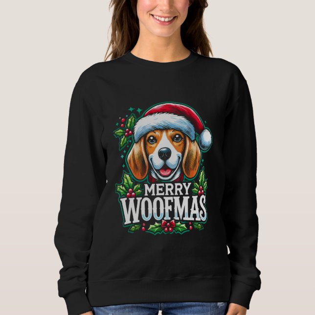 Sweatshirt Joyeux Woofmas Beagles Amateurs Noël (Devant)