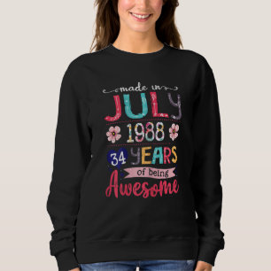 Sweatshirt Juillet Filles 1988 34e anniversaire 34 ans Fabriq