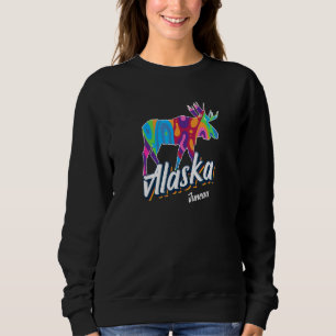 Sweatshirt Juneau Alaska Usa Colorée Moose Art Vacation Moose