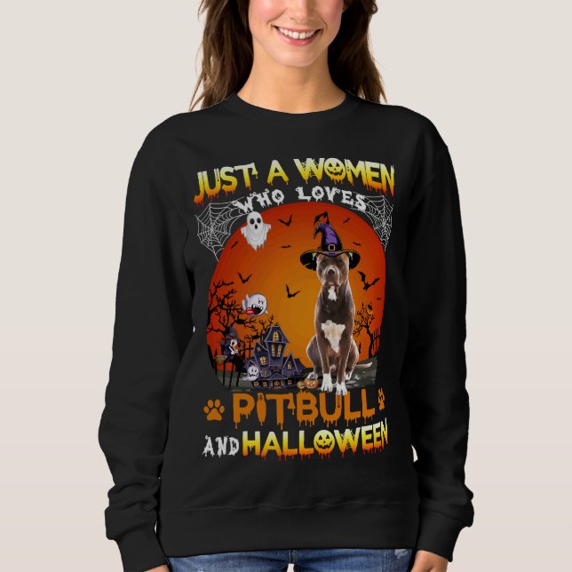 Sweatshirt Juste Une Femme Qui Aime Pitbull Et Hallowene (Devant)