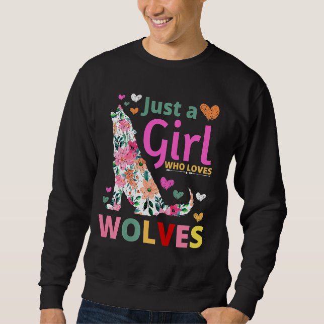 Sweatshirt Juste Une Fille Qui Aime Les Loups Floral Howling  (Devant)
