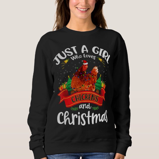 Sweatshirt Juste une fille qui aime les poulets et Noël (Devant)