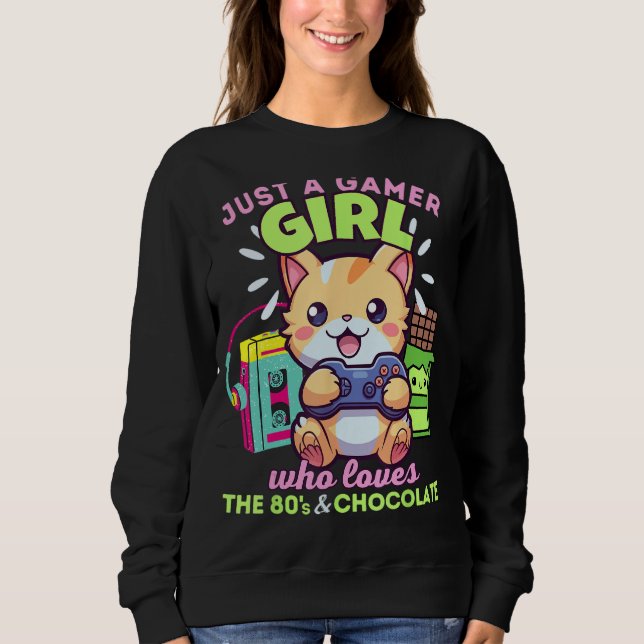 Sweatshirt Juste une gamer fille qui aime jouer Chats Chocola (Devant)