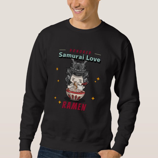 Sweatshirt Kawaii a honoré Samurai chat manger Ramen (Devant)