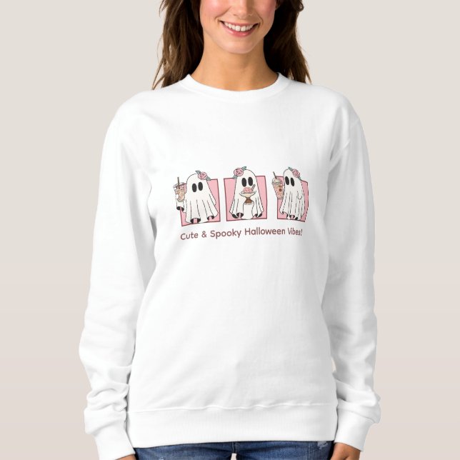 Sweatshirt Kawaii Halloween rose - mignet et Éffrayant (Devant)