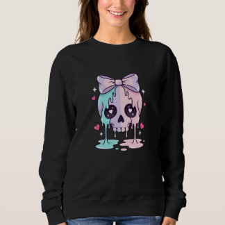 Sweatshirt Kawaii Melting Skull with Bow Cute Goth Cartoon Ki