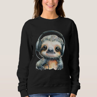 Sweatshirt Kawaii Sloth Headphones Animal Sketch Music Lover