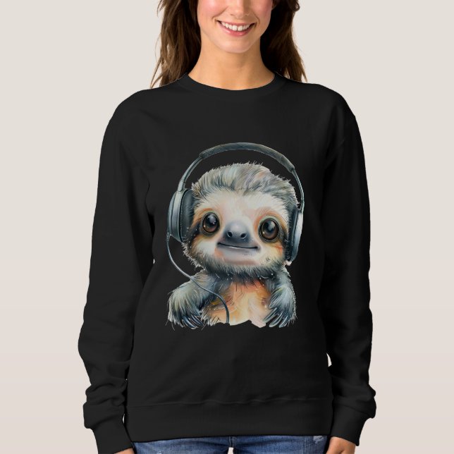 Sweatshirt Kawaii Sloth Headphones Animal Sketch Music Lover (Devant)