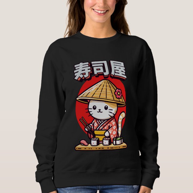 Sweatshirt Kawaii Sushi Cat Japanese Food at Sushi Bar Cute A (Devant)