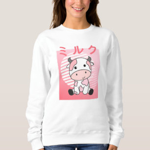 Sweatshirt Kawaii Vache Rétro Milkshake à la fraise japonaise