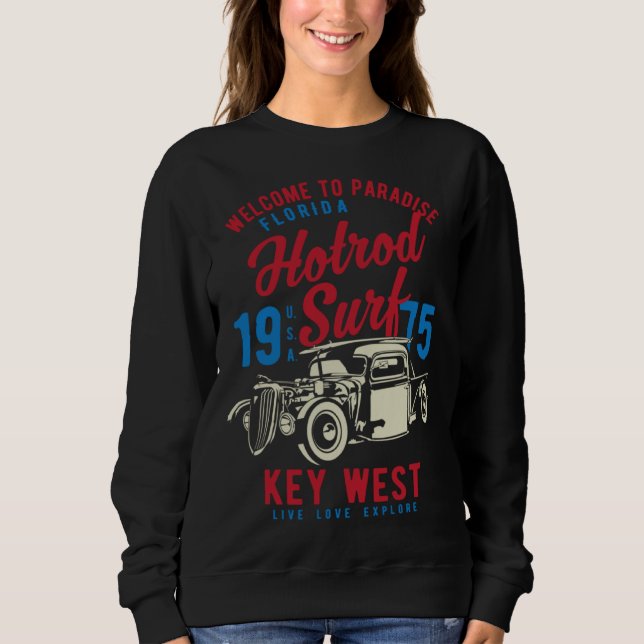 Sweatshirt Key West Florida Retro Hotrod Surf  3 (Devant)