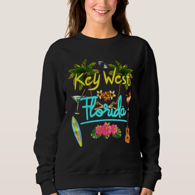 Sweatshirt Key West Floride Plage Été Palmier Surf Soleil Cou (Devant)