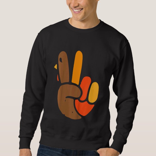 Sweatshirt Kids Hand Peace Sign Thanksgiving Day Cool Symbol  (Devant)