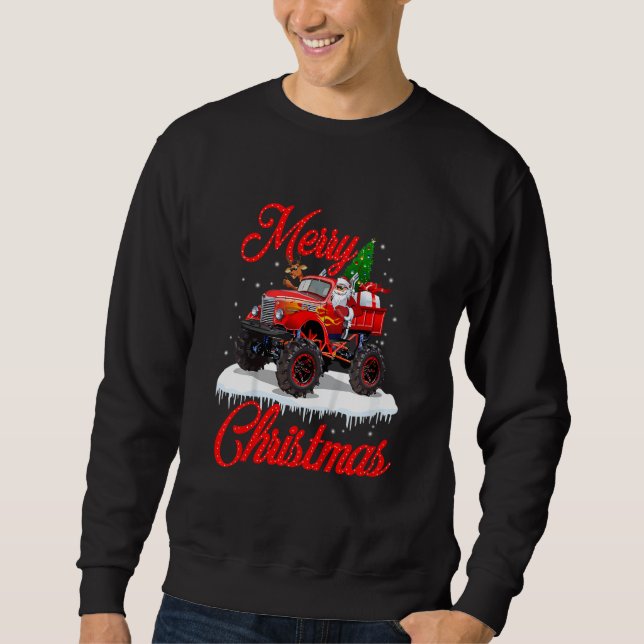 Sweatshirt Kids Monster Truck Lights Xmas Tree Santa Monster  (Devant)