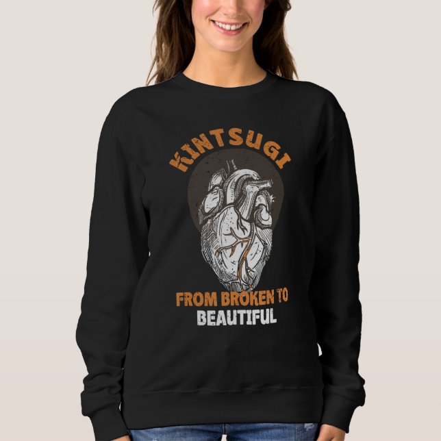 Sweatshirt Kintsugi Japonais Réparer Poterie Coeur d'or (Devant)