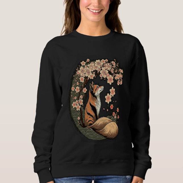 Sweatshirt Kitsune Fox Japanese Nine Tailed Fox Cherry Blosso (Devant)