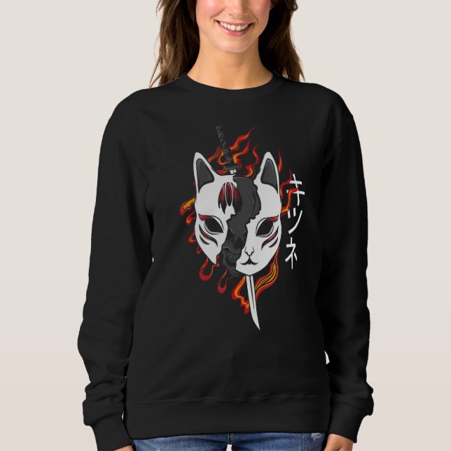 Sweatshirt Kitsune Masque japonais Style épée Grunge triste (Devant)