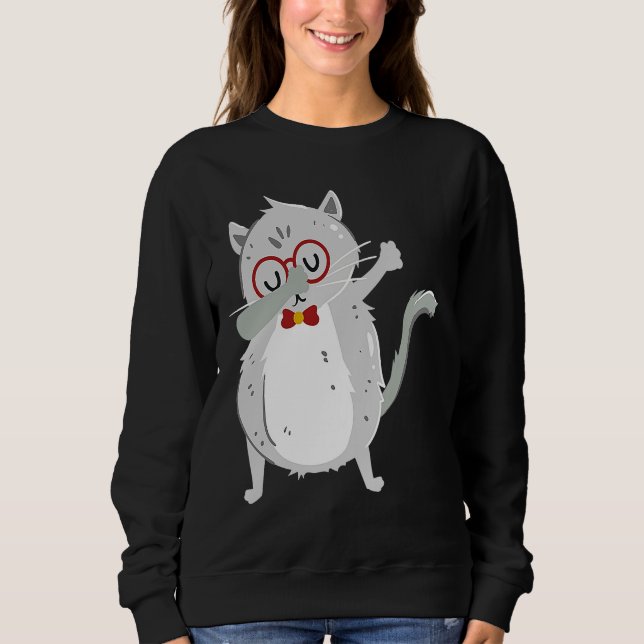 Sweatshirt Kitten Dab I Grey Cat with Glasses I Dabbing Cats (Devant)