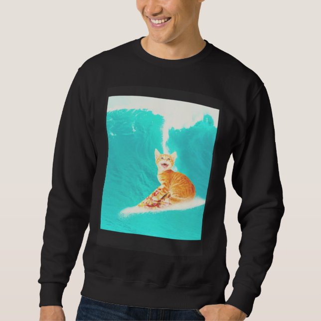 Sweatshirt Kitty Cat Surfing Pizza (Devant)
