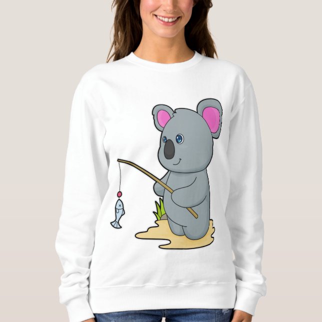 Sweatshirt Koala en Fisher avec la canne à pêche et le poisso (Devant)