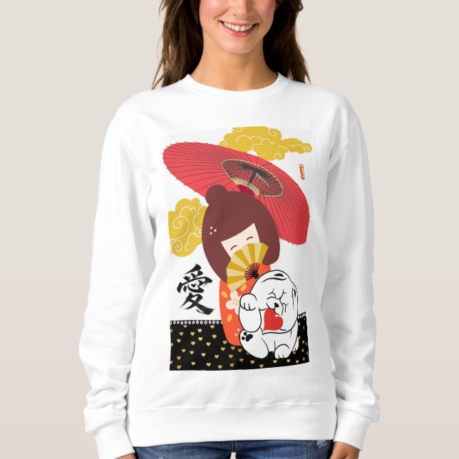 Sweatshirt KOKESHI LOVE  Chow dog furoshiki valentine (Devant)