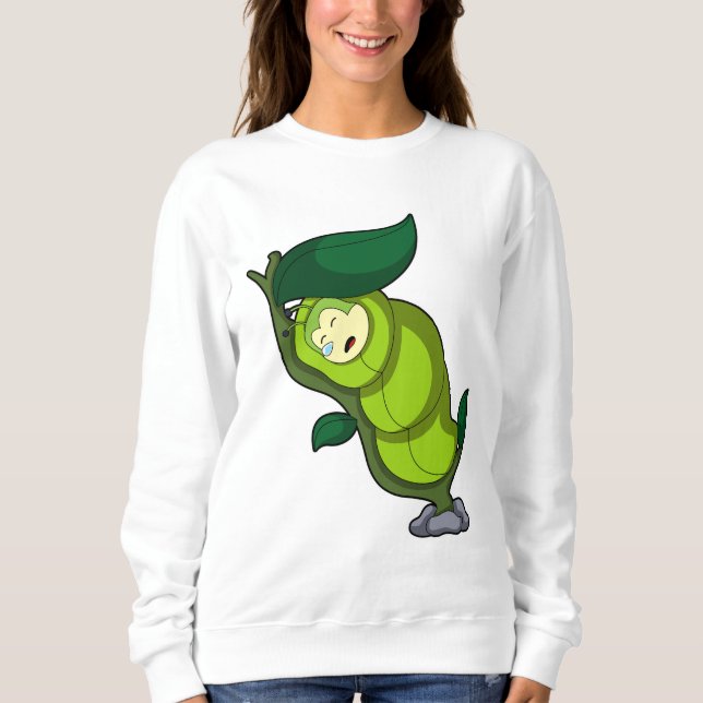 Sweatshirt La chenille au coucher avec la feuille (Devant)