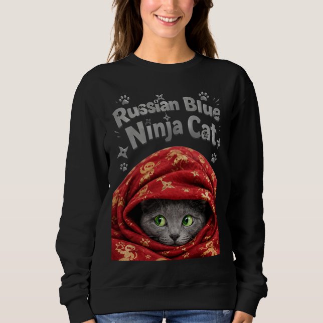 Sweatshirt La Furtive et Empesée : Chat Ninja Bleu Russe (Devant)