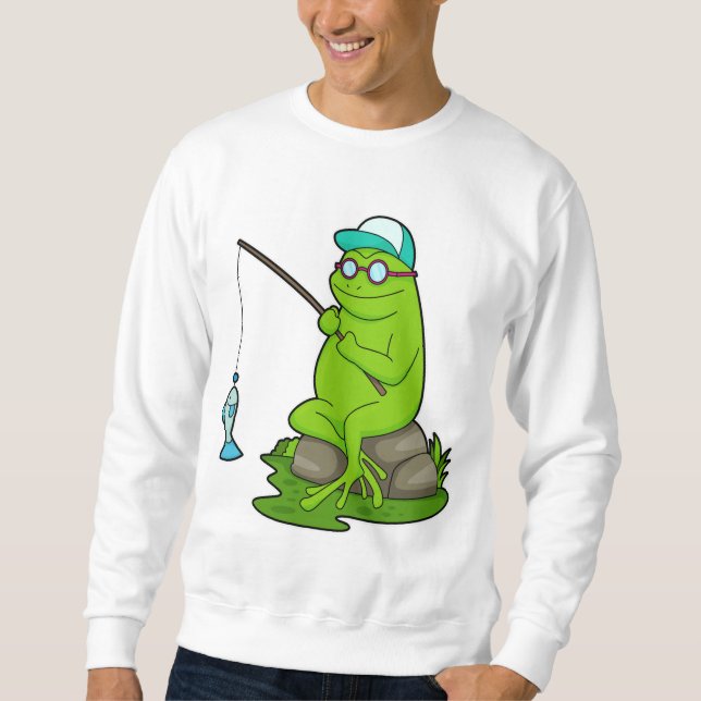 Sweatshirt La grenouille comme pêcheur avec la canne à pêche  (Devant)
