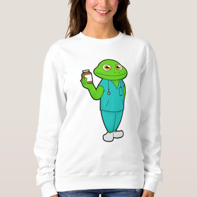 Sweatshirt La grenouille en tant qu'infirmière en médecine et (Devant)