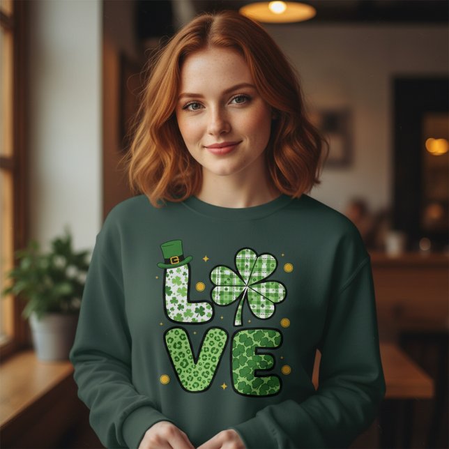 Sweatshirt La Saint-Patrick AMOUR Vert Motifs Mixtes Trèfle (Créateur téléchargé)