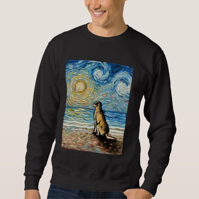 Sweatshirt Labrador jaune Coucher de soleil sur la plage Nuit (Devant)