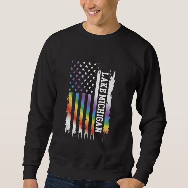 Sweatshirt Lac Michigan États-Unis Arc-en-ciel déprimé w U (Devant)